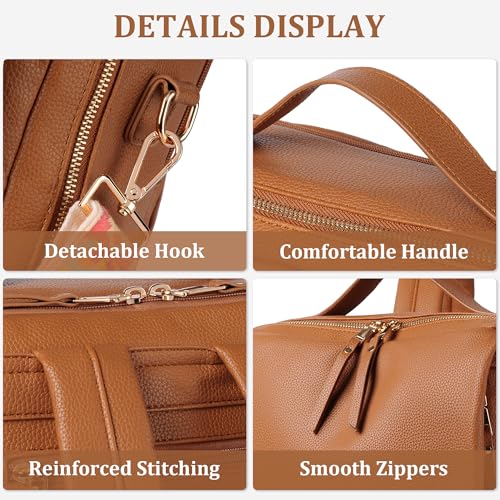 Dora & Liz Laptop Backpack for Women, Leather Travel Backpack with 15.6 Inch Laptop Compartment, College Work Computer Bag (Pebbled Brown-3P) - color: Pebbled Brown-3p
