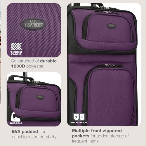 U.S. Traveler Rio Lightweight Softside Rolling Carry-on Suitcase, 2-Wheel Single, Purple - color: Purple, size: 21"