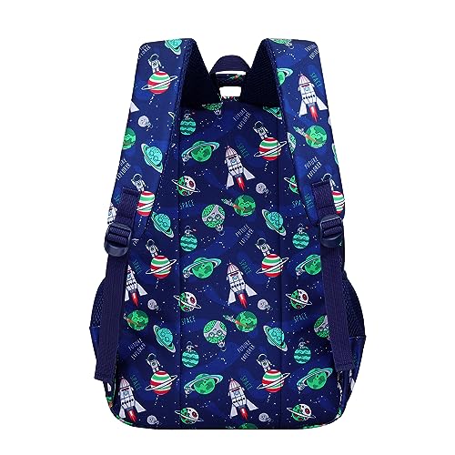 MYGOO Boys School Backpack Campus Astro Navy Bookbag for Elementary Middle School Ages 5-12, 17 inch Large Capacity 24L Kids Student Travel Bags - color: Campus Astro Navy