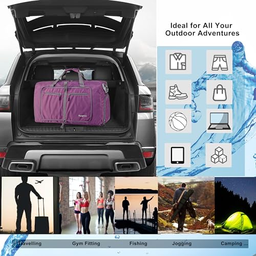Woogwin Travel Duffel Bag Large Foldable Waterproof Overnight Bag for Beach Swim Bags Pool Sports Gym - color: 150L Purple