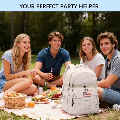 Goloni 40L Insulated Cooler Backpack, Leakproof Lightweight Soft-Sided Cooler with Cooler Compartment - color: Beige