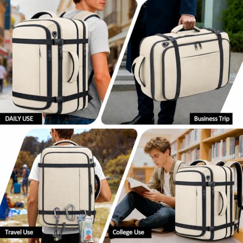 Roomy Flight-Approved Carry On Backpack Expandable for 1-7 DAYS Trips - color: White, size: 18.4inch - 23.2"x14.9"x9.4"(+3.5")