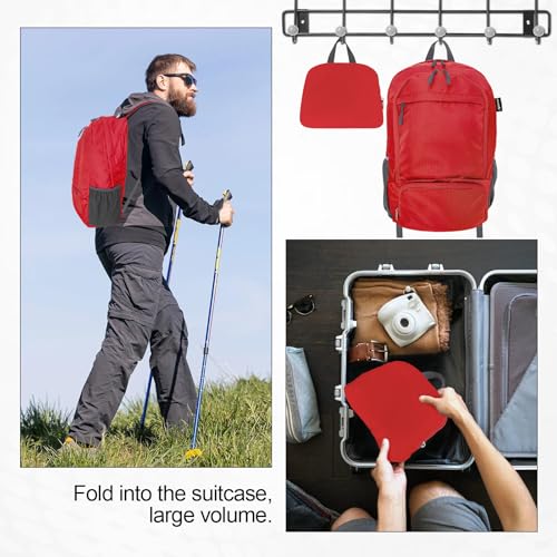 HOLYLUCK 20L lightweight packable Hiking Daypack Foldable Backpack for Men Women Small Travel Outdoor Foldable Shoulder Bag - color: Red