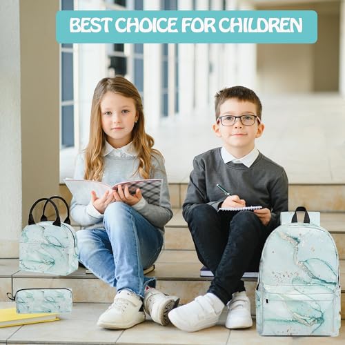 Marble 3PCS Backpack for Boys Girls, Kids Back to School Backpack Set with Lunch Box Pencil Case, 17 Inch Lightweight Bookpack 3 in 1 Set for Teens Elementary Middle High School Students - color: Marble3