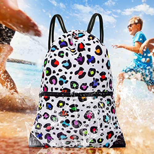 HOLYLUCK Drawstring Backpack Bag Sport Gym Sackpack - color: Colorful White Leopard