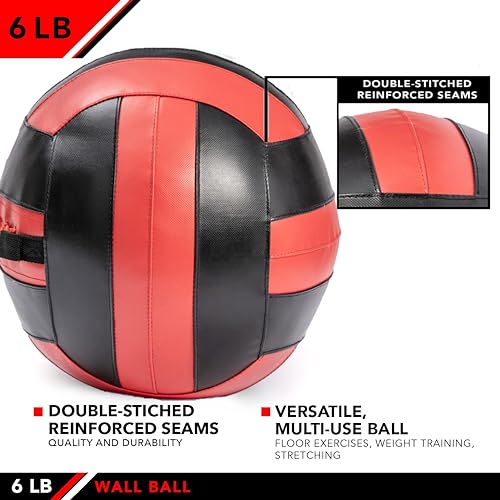 JFit Wall Ball – Premium Soft Weighted Exercise Ball for Strength, Conditioning, Gym & Home Workouts, 4-30 LB - color: Red/Black, style: 6 LB