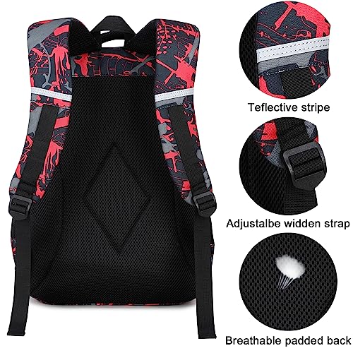 LEDAOU Girls Boys Backpack with Lunch Box, 3-Piece School Bookbag Set - color: Graffiti Red Prince