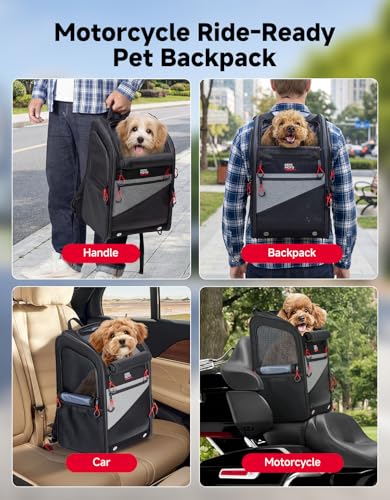 KEMIMOTO Motorcycle Dog Carrier Backpack for Small Dog & Cat Under 17 lbs, Anti-Escape Safety Clip, Padded Shoulder Straps Pet Carrier for Street Glide with Passenger Seat Touring Trike Models Can Ams - style: Standard