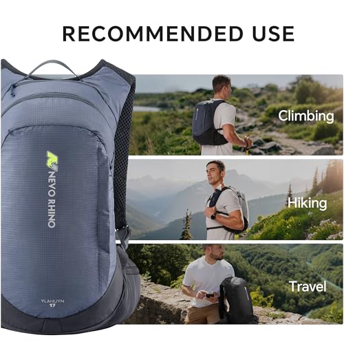 N NEVO RHINO 17L Hydration Backpack with 500ml/17oz Soft Flask for Men & Women, Lightweight Hiking Backpack, Water Backpack for Hiking, Camping, Traveling - color: Blue