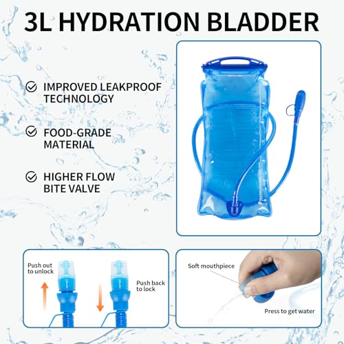 KABAQOO Hydration Backpack, 18L Multipurpose Hiking Backpack with 3L Water Bladder, Water Backpack Insulated Hydration Pack Ideal for Hiking and Cycling - color: Blue