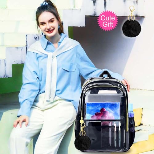 gxtvo Clear Backpack, Heavy Duty Transparent Bookbag, See Through Backpacks for Women Men | Heavy Duty - color: Chic Black Clear Backpack