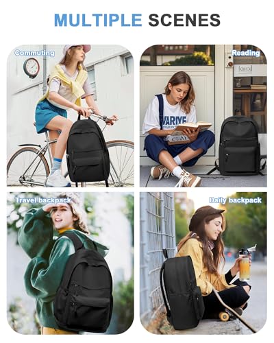 VECAVE School Backpack Black College High School Bags backpack for Boys Girls Teens Waterproof Bookbag Casual Lightweight Travel Rucksack Daypack Backpacks for Men Women - color: A-black
