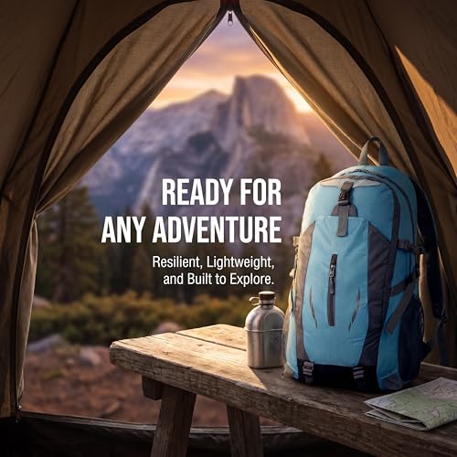 Hiking Backpack, Water Resistant Lightweight Outdoor Daypack with Breathable Padded Back, Multi-Pocket Travel Backpack for Camping Climbing Sports (Blue) - color: Blue