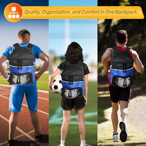 Vizari Soccer Backpack Soccer Bag | Water resistant Durable Equipment Bag for Football, Basketball, Volleyball | Cleats and Ball Compartment - Red,Blue,Black - color: ROYA
