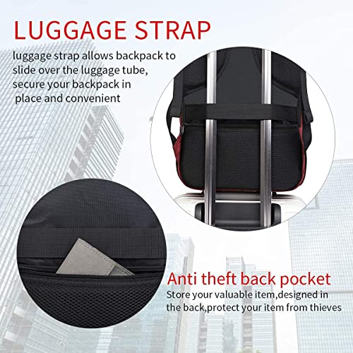 Monsdle Travel Laptop Backpack Anti Theft Backpacks with USB Charging Port, Travel Backpacks Business Work Bag 15.6 Inch College Computer Bag for Men Women, Red - color: Red