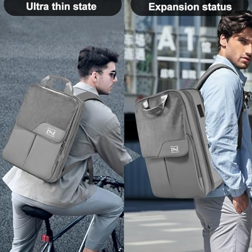 ZINZ Slim & Expandable Laptop Backpack 15.6 16 17 inch Travel Business Backpack Water-Resistant Daypack for Men and Women,Grey - color: G01y01