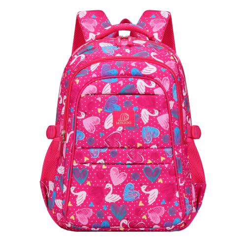MYGOO Girls School Backpack Euclid Swan Pink Bookbag for Elementary Middle School Ages 5-12, 17 inch Large Capacity 24L Kids Student Travel Bags - color: Euclid Swan Pink