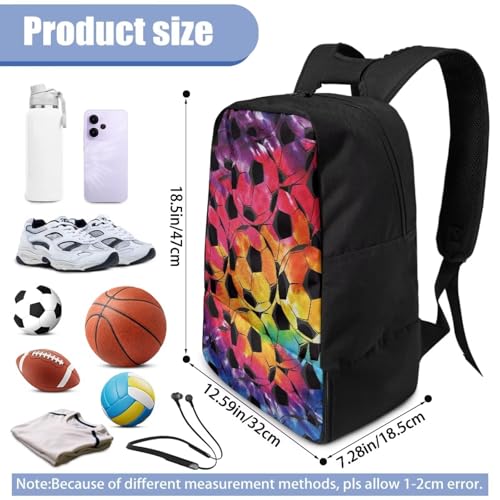 18.5in Basketball Backpack Basketball Bag with Shoe Compartment & Ball Holder, Waterproof Bag for Soccer Volleyball - color: Colorful Tie-Dye Football Print