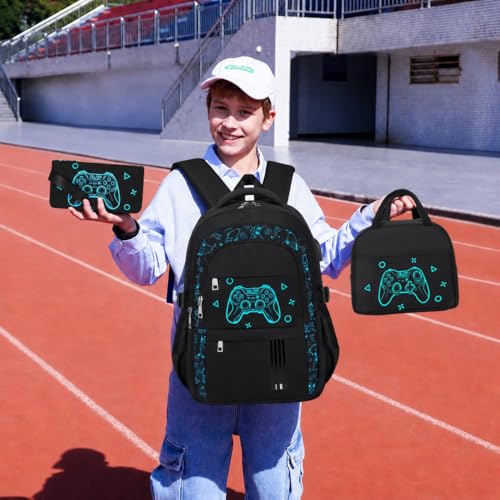 ACESAK Boys Backpack - 3PCS Cool Luminous Backpack for Boys School Backpacks for Kids Kindergarten Elementary Preschool Middle School Bags with Lunch Box Pencil Case Set (Black Game Console) - color: Black Game Console