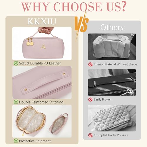 KKXIU Initial Makeup Bag for Women, Personalized Gifts for Women - color: Pink, style: E
