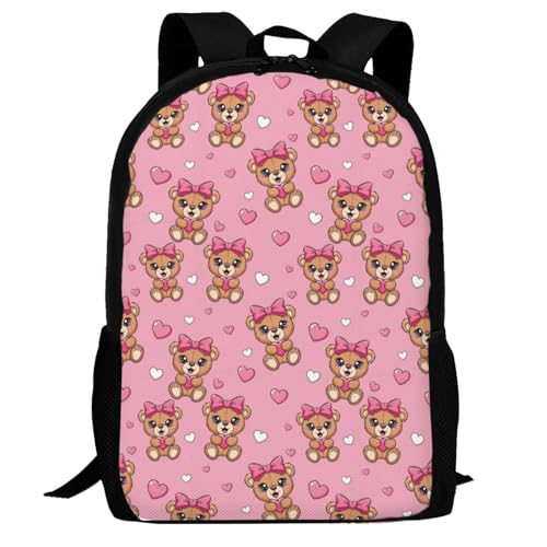Ergonomic Padded Backpack Cute Bear Bow Pink, Anti Theft Spacious Travel Daypack Sturdy Polyester Bag for Commute Gym Outdoor Leisure Use - color: Design (875)