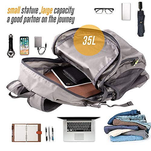 35L Lightweight Packable Backpack Waterproof Durable Hiking Travel Backpack Daypack - color: Gray