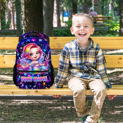 COZYAURA Personalized Kids Backpack for Girls with Custom Name - 17 Inch Mermaid School Bag for Kindergarten & Elementary Student Toddler Bookbag - color: Pink