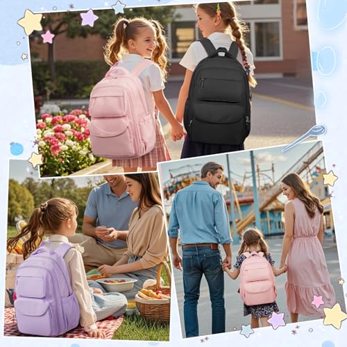 Cute Black Backpack For School Teens Girls Boys, Aesthetic Kids Elementary School Backpacks, Waterproof Middle Students Bookbag, Large Capacity Backpack For College Women Men - color: Black