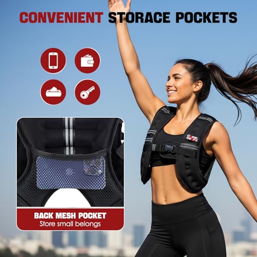 Weighted Vest, 5lb/10lb/12lb/15lb Weight Vest with Reflective Stripe for Women, Men, Rucking Vest for Walking Strength Training Running, Workout, Jogging - size: 5 lb