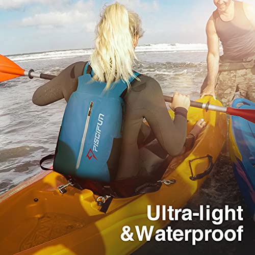 Piscifun Dry Bag Waterproof, Lightweight Dry Backpack Roll-Top Sealed with Waist Pouch and Phone Case Keeps Gear Dry Inside for Kayaking, Boating - color: Light Blue, size: 30L
