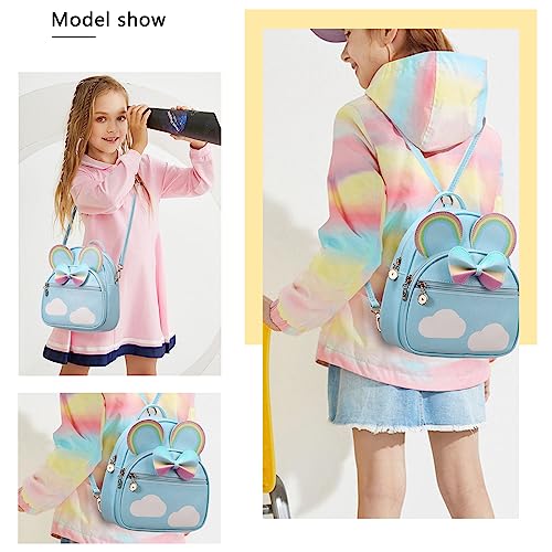 KL928 Girls Mini Backpack Bowknot Polka Dot Cute Small Daypacks Convertible Shoulder Bag Purse for Women - color: Rainbow