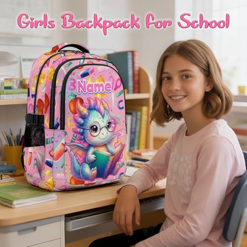 Kids Backpack Personalized Dragon Backpack for Girls, 17 Inch Pink Custom Schoolbags for College Preschool Primary Kindergarten - color: Pink1