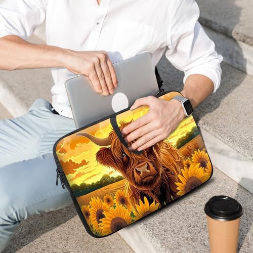 14 15 15.4 15.6 inch Laptop Handle Bag Computer Bag, Pouch Holder Notebook Sleeve Cover Soft Case Compatible for Dell,Lenovo,Toshiba HP, Asus Notebook-Sunflower Highland Cow - color: Sunflower Highland Cow