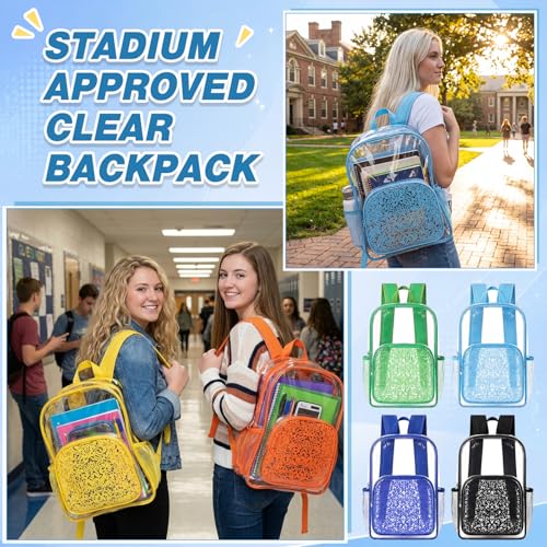 Reginary 6 Pcs Clear Backpacks Bulk 15 x 11 x 5.1 Inch Colorful Bookbags with Matching Speckled Pattern for School Work Travel Stadium Events