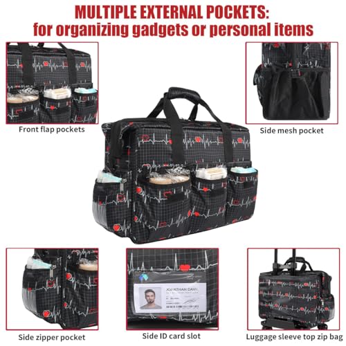 Gatycallaty Nurse Rolling Medical Duffle Bag Work Nursing Clinical Home Health Cna Nr Gift Carry On Bag Wheel Doctor Emt Ems Healthcare (black and white) - color: black and white