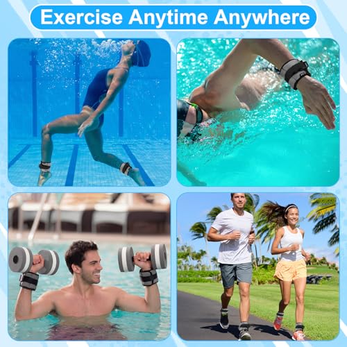 Hollowfly Water Aerobics Set, 4 Piece Pool Exercise Kit (2 Aquatic Dumbbells + 2 Ankle/wrist Weights), EVA Foam, Low-impact Workout - color: Grey, size: 1lb