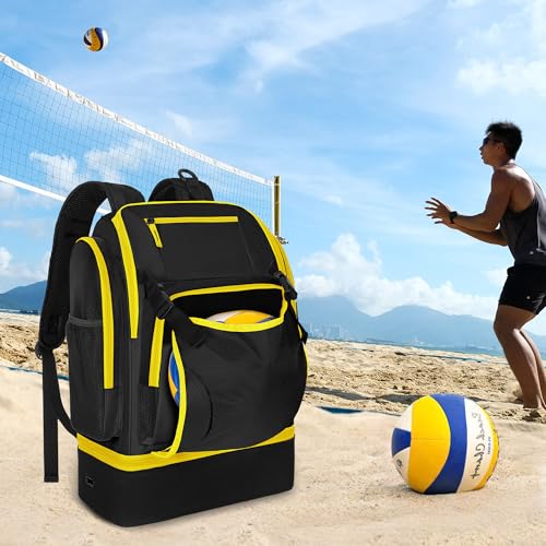 DSLEAF Volleyball Bag Backpack with External Ball Holder and Shoe Space - color: Black/Yellow