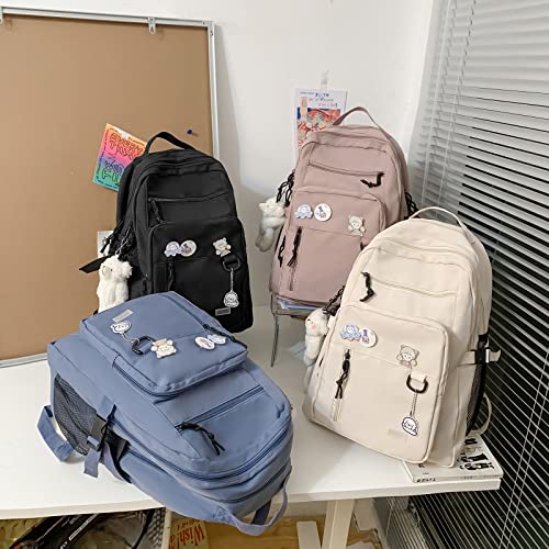 GAXOS Cute Aesthetic Backpack for School Girls Middle Student Bookbag - color: Blue