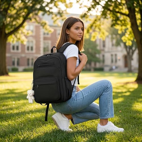 JARKJARD Cute School Backpack for Kids Teen Girls Aesthetic Lightweight Large Capacity Bookbag College Students School Bag Casual Travel Solid Color Daypack(Black - color: Black