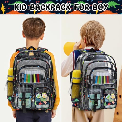 Clear Backpack Heavy Duty, Clear Bookbag with Pencil Case, Large See Through Backpack Plastic Transparent Backpacks for Primary College Work Travel - color: Dinosaur