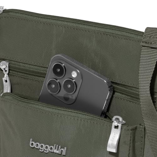 Baggallini Pocket Crossbody Bags for Women 8x8 Small Lightweight Durable Water-resistant Travel Purse W/Rfid - color: Thyme