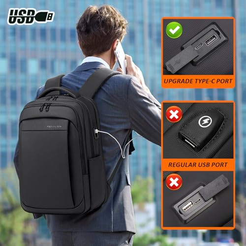 FENRUIEN Expandable Travel Backpack for Men, Water Resistant Computer Backpack with USB Charging Port,Black Laptop Bag 17.3 Inch - size: 17.3 Inch, style: Travel Backpack