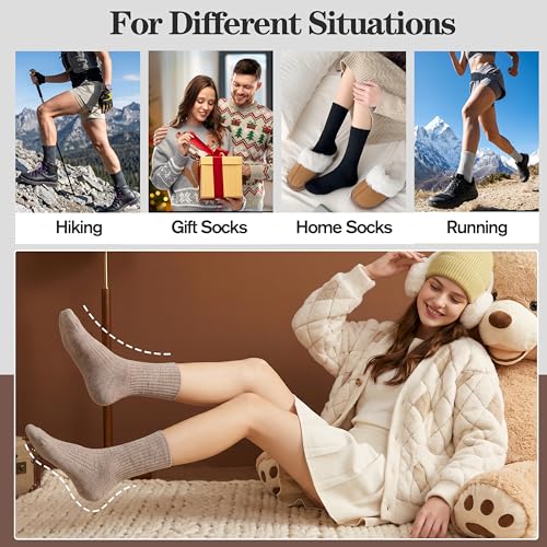 MOGGEI 5 Pairs Womens Merino Wool Socks Hiking Warm Winter Thick Thermal Crew Cozy Cabin Ladies Gift Comfy Boot Work Socks - color: Khaki/Black/Grey/White