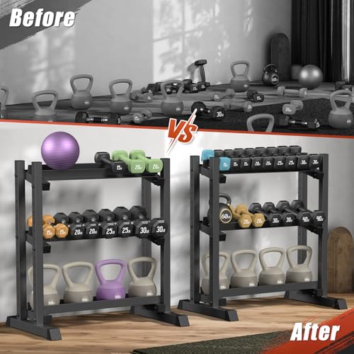 3-Tier Dumbbell Rack, 1100LB Capacity Adjustable Weight Rack for Home Gym, Heavy-Duty Weight Stand for Dumbbells Kettlebells & Weight Plates(Rack Only) - size: 34X18.7X36inch