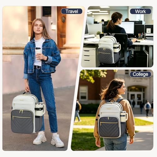 VANKEAN Laptop Backpack for Women (Beige-Grey, 15.6 Inch) - color: Beige-grey, size: 15.6 Inch