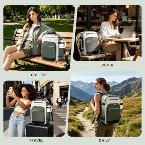 EMPSIGN 40L Travel Backpack for Women & Men, Airline Approved Carry On Backpack, TSA Personal Item Bag Waterproof, Overnight Weekender Essentials Backpacks for Business fits 17" Laptop, Army Green - color: Beige/Army Green/Black