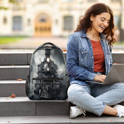 Steam Train Backpack with Chest Strap, Casual Backpack for Women Men, 16 Inch Daypack for Travel Work, Black Train - color: Yellow