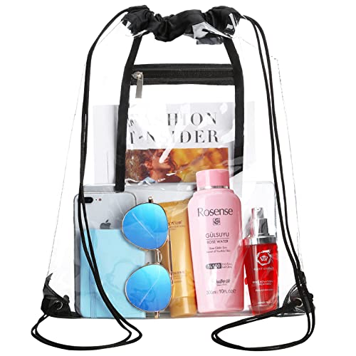 NATURAL STYLE 2 PACK Clear Drawstring Bag Stadium Approved, See Through PVC Drawstring bags, Transparent Backpack with Inner Zipper Pocket