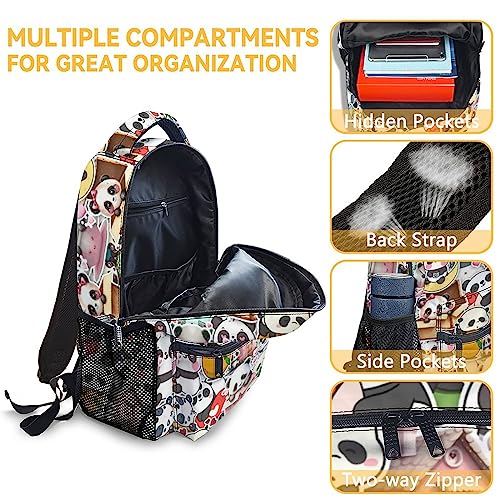 Panda Backpack with Lunch Box And Pencil Case, 16 Inch Panda Theme Bookbag with Adjustable Straps, Durable, Lightweight, Large Capacity, School Backpack for Girls Women - color: Panda4-2