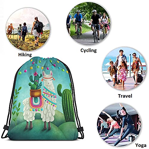 Cute Alpaca Llama Drawstring Bags Backpack Bag Cactus Summer Plant Green Succulent Colorful Art Boho Animal Sport Gym Sack Drawstring Bag String Bag Yoga Bag for Men Women - color: Multi-a82